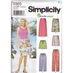 5965 SIMPLICITY EASY MS WRAP SKIRT, PANTS SHORTS 3 LENGTHS PATTERN 6-12